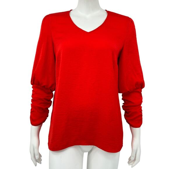 Cabi‎ Top Womens Small Aurora Blouse Vermilion Red Ruched Holiday Festive Office - Picture 1 of 8
